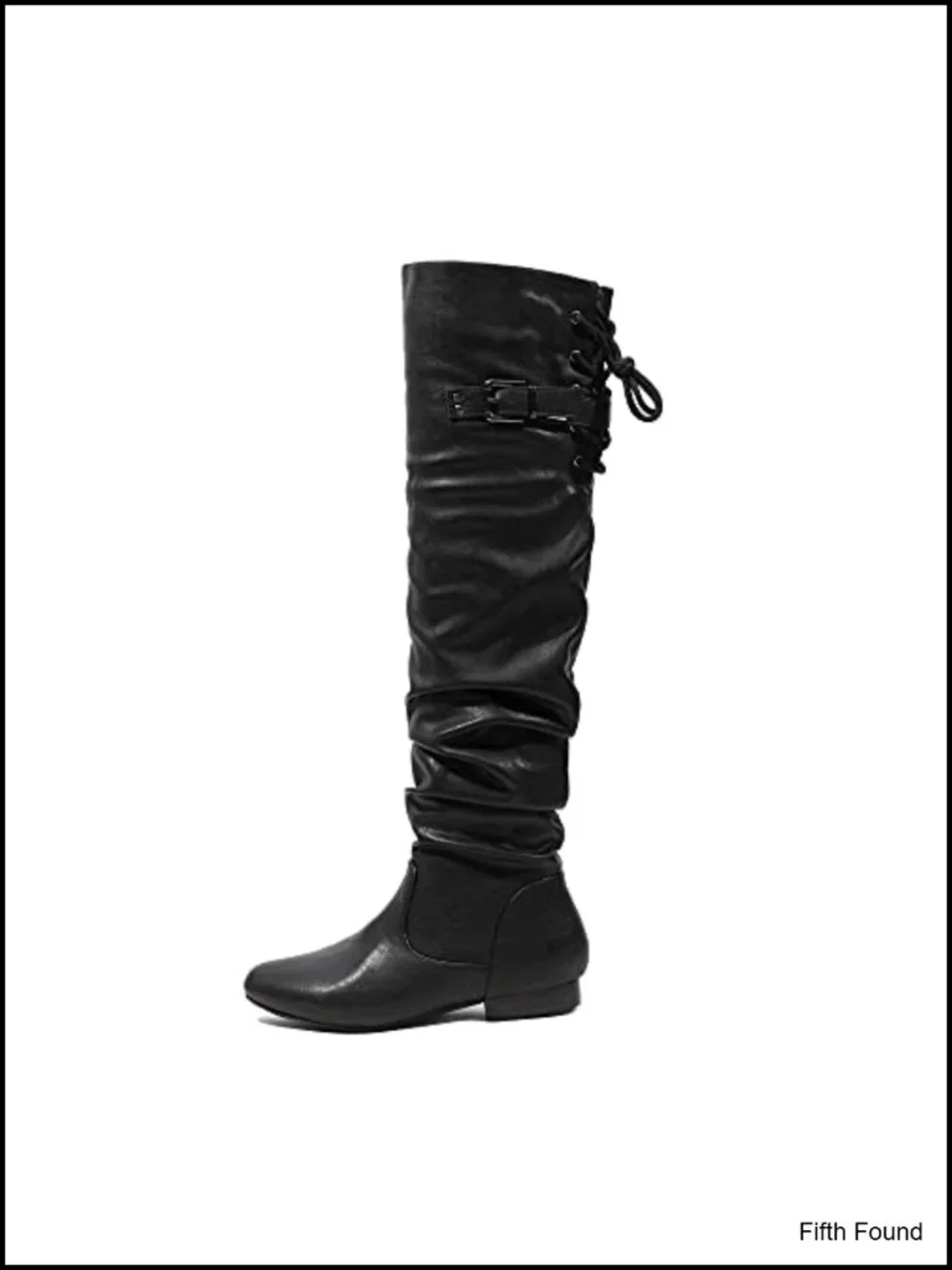 Over the Knee Flat Boots Faux Fur Lined Slouch Thigh High Buckle Lace Up